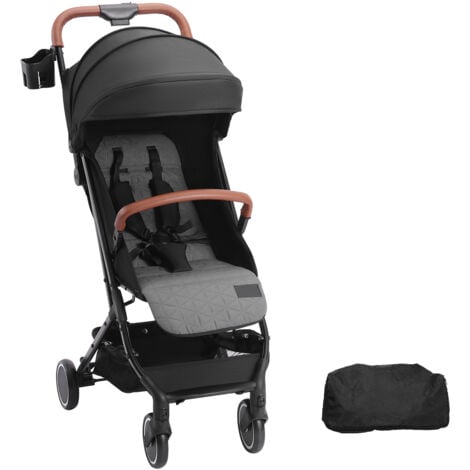 Mophorn Passeggino per bambini con schienale regolabile 95°-175° poggiapiedi regolabile 0/90° e chiusura con un clic, Passeggino neonato con portabicchieri e borsa per il trasporto, nero