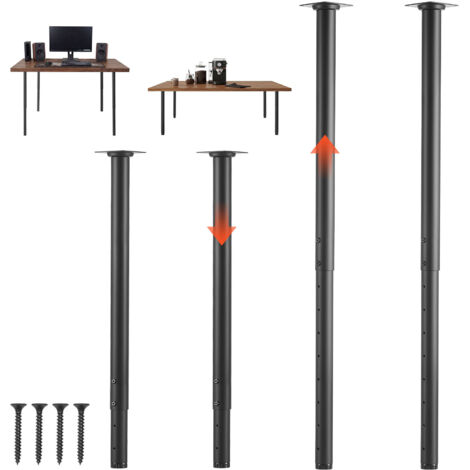 Mophorn Patas ajustables de acero al carbono para mesas, altura regulable de 600 a 1000 mm, capacidad máxima de carga de 544 kg, conjunto de 4 patas redondas con accesorios incluidos para escritorios