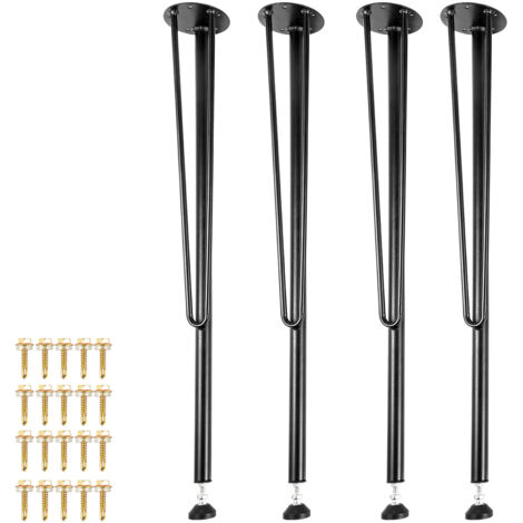 Mophorn Patas de mesa de metal con forma de horquilla de 28 pulgadas. Juego de 4 patas resistentes para escritorios y bancos. Hierro forjado, con protectores de piso de goma, color negro