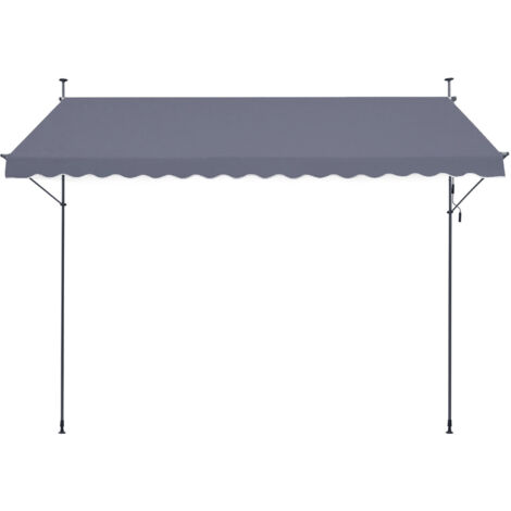 Mophorn Patio Awning Retractable, 157 x 47in, with a manual crank handle. 86 to 122 Inches Height adjustable. Dark Gray outdoor patio canopy, suitable for patio, balcony, yard
