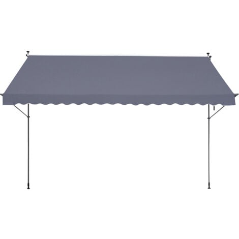 Mophorn Patio Awning Retractable, 178 x 47in, with a manual crank handle. 86 to 122 Inches Height adjustable. Dark Gray outdoor patio canopy, suitable for patio, balcony, yard