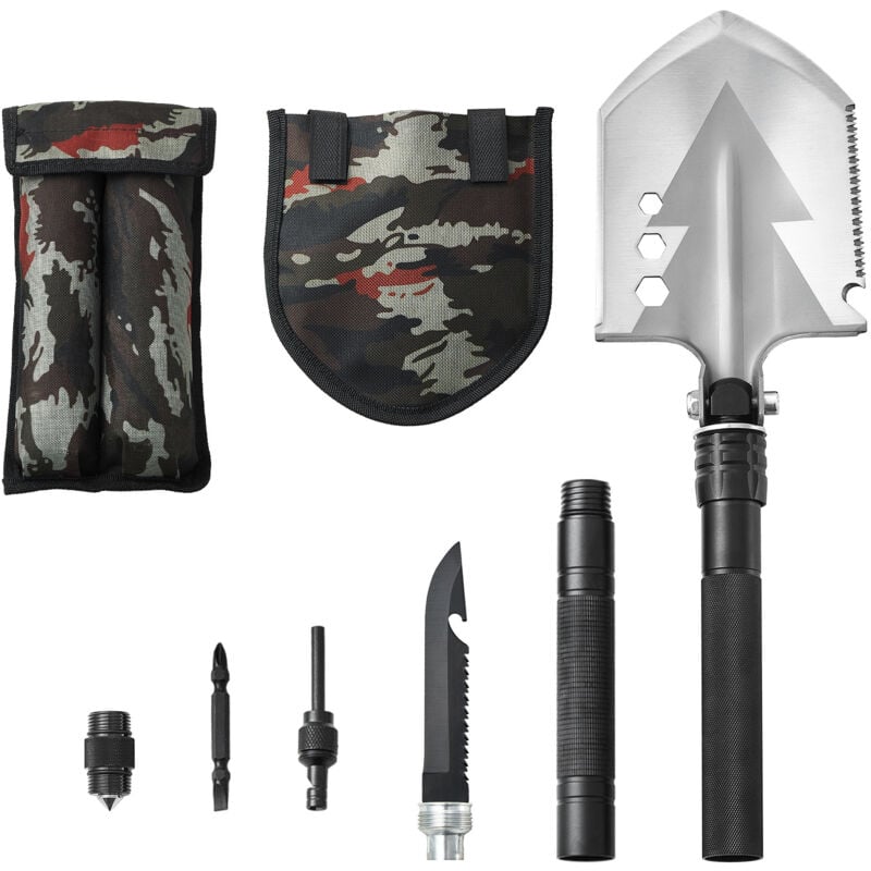 Pelle de survie, outil multifonction pliable 8 en 1 pour les aventures en plein air - Mophorn