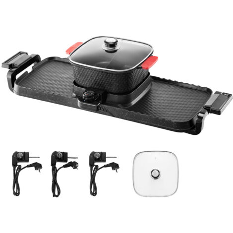 Mophorn Pentola elettrica multifunzione per barbecue e hot pot, 2300W senza fumo, griglia rimovibile con doppio controllo indipendente della temperatura