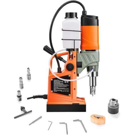 Mophorn Perceuse magnétique: moteur de 1 450 W, diamètre de perçage de 4,1 cm, perceuse à colonne électrique portative de 1 280 kg/min. Comprend 2 trépans de carottage et vitesse variable.