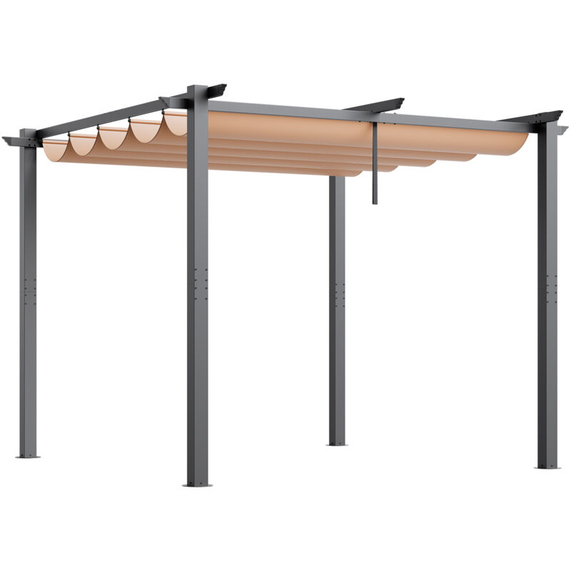 Pergola rétractable extérieure 10'x10', aluminium, auvent beige, Numéro du modèle de l'article : JDG-099-BE - Mophorn