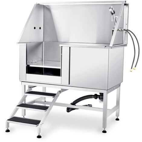 Mophorn Pet Bath Station 1.27M Stainless Steel with Stairs & Accessories for Small to Large Dogs, Left-Handed, Professional Grooming Tub