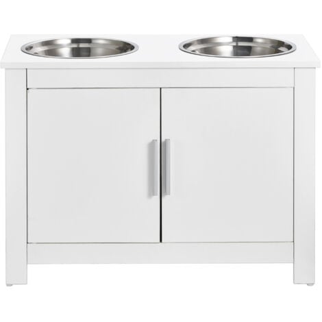 Mophorn Pet Feeding Station with 2 Elevated Stainless Steel Bowls, Storage Cabinet for Dog Food, Pet Feeder Station with Toy Storage, Modern Organizer for Dogs, Easy Assembly, Durable MDF Material