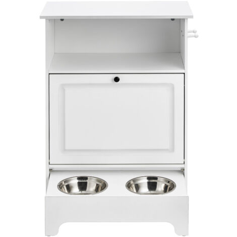 Mophorn Pet Feeding Station with 2 Elevated Stainless Steel Bowls, Tilt Out Storage Cabinet, Dog Food & Toy Organizer, Ideal for Small Dogs, Easy to Assemble, Waterproof MDF