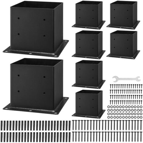 Mophorn Pfostenträger, 8 Stück, Innenmaß 92x92 mm für 88,9x88,9 mm Pfosten, robuste Bodenhülse aus Karbonstahl, geeignet für Pavillons, Terrassengeländer und Stützdeck-Grundplatten, schwarz