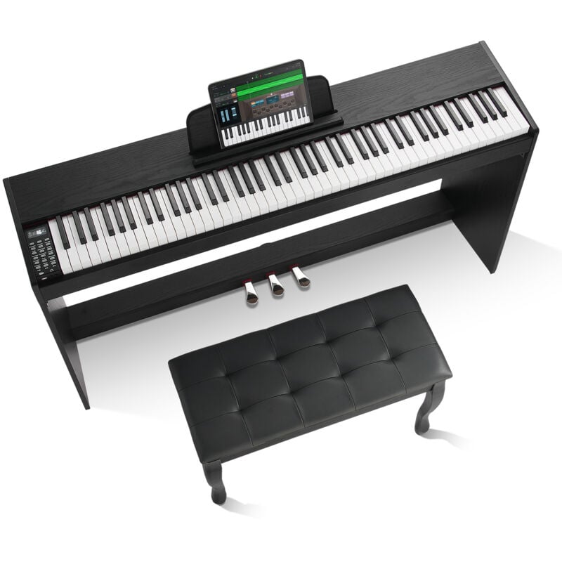 Piano numérique lesté , 88 touches entièrement lestées, double clavier et haut-parleurs avec support d'armoire, double banc, casque, 200 sons et