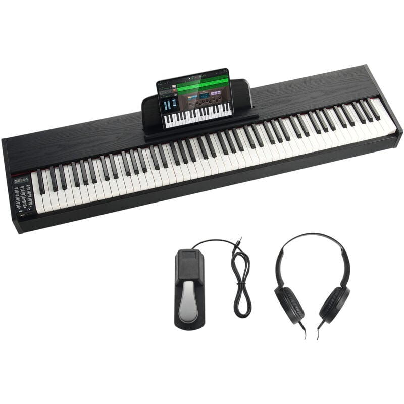 Mophorn Piano numérique lesté , 88 touches entièrement lestées, piano électrique avec double clavier et haut-parleurs, pédale de sustain, 200 sons et
