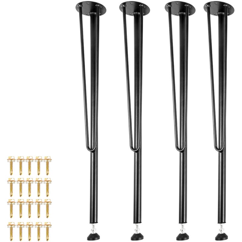 Mophorn - Pieds de table en métal en épingle à cheveux de 71 cm. Lot de 4 pieds robustes pour bureaux, bancs. Fer forgé, avec protections de sol en