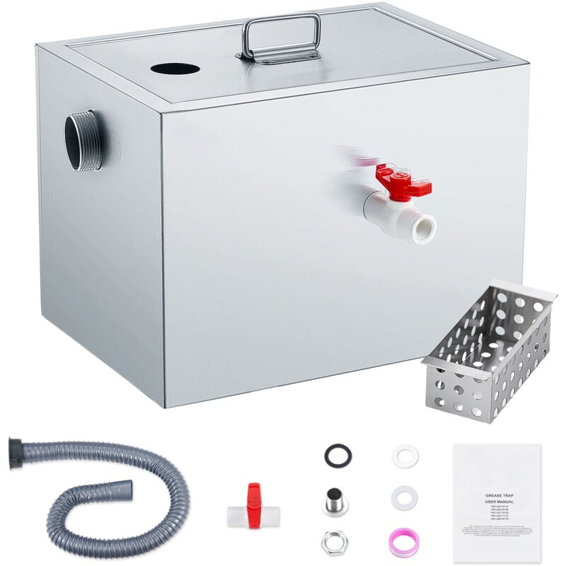 Piège à graisse 8 lb, intercepteur de graisse commercial, entrée supérieure, séparateur huile-eau en acier inoxydable, sous évier, 2,8 gpm, pour