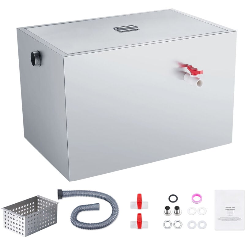 Mophorn - Piège à graisse commercial, 40 lb, intercepteur d'entrée latérale, sous l'évier en acier inoxydable, séparateur huile-eau 10 gpm pour