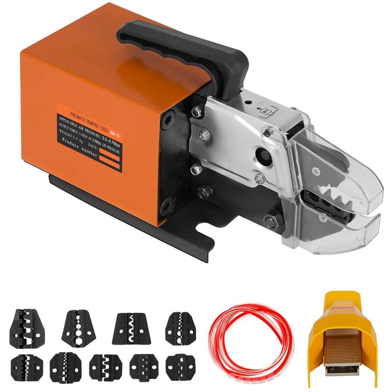 Pince à sertir pneumatique AM-10, pince à sertir pneumatique pour cosses de fil jusqu'à 16 mm², machine à sertir avec 10 jeux de matrices pour