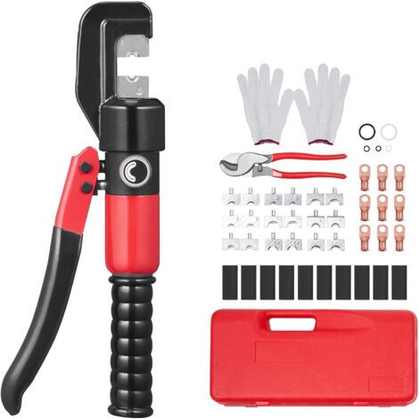 Mophorn Pinza crimpatrice, pinza crimpatrice idraulica per terminali di batteria in rame e alluminio AWG12-2/0 con pinze da taglio, guanti, 8 guaine termoretraibili e custodia stampata a soffiaggio