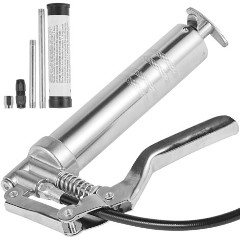 Mophorn Pistol Grip Grease Gun, 3500 PSI, 4 OZ / 120 CC Capacity, Heavy Duty Professional Grease Gun with 11.65-Inch Flexible Hose, 2 Black Flat Couplers, 1 Reinforced Nozzle, 2 Rigid Metal Pipes