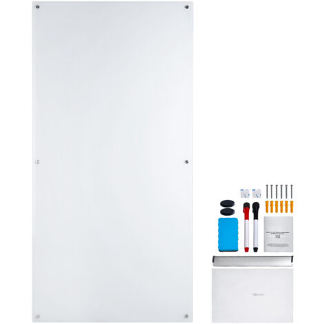 Mophorn Pizarra Blanca de Vidrio Magnetica,Pizarra de Borrado en Seco,Pizarra de Vidrio Blanca Grande Montada en la Pared sin Marco, con Bandeja para Marcadores, un Borrador y 2 Marcadores, Blanco