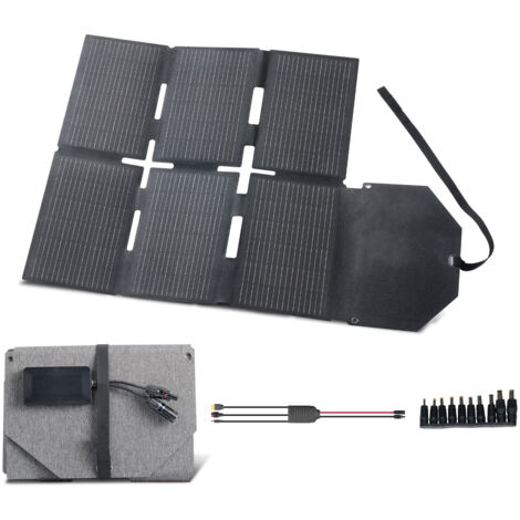 Mophorn Placa solar portátil plegable de 60W, panel monocristalino con puertos MC4, USB-A, Tipo-C y DC, eficiencia del 24%, resistente al agua IP65, ideal para caravanas y estaciones de energía
