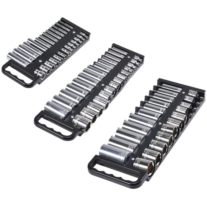 Plateau de rangement de douilles portable, ensemble de 3 pièces avec douilles métriques et sae, support robuste pour boîte à outils, 1/4'', 3/8'',