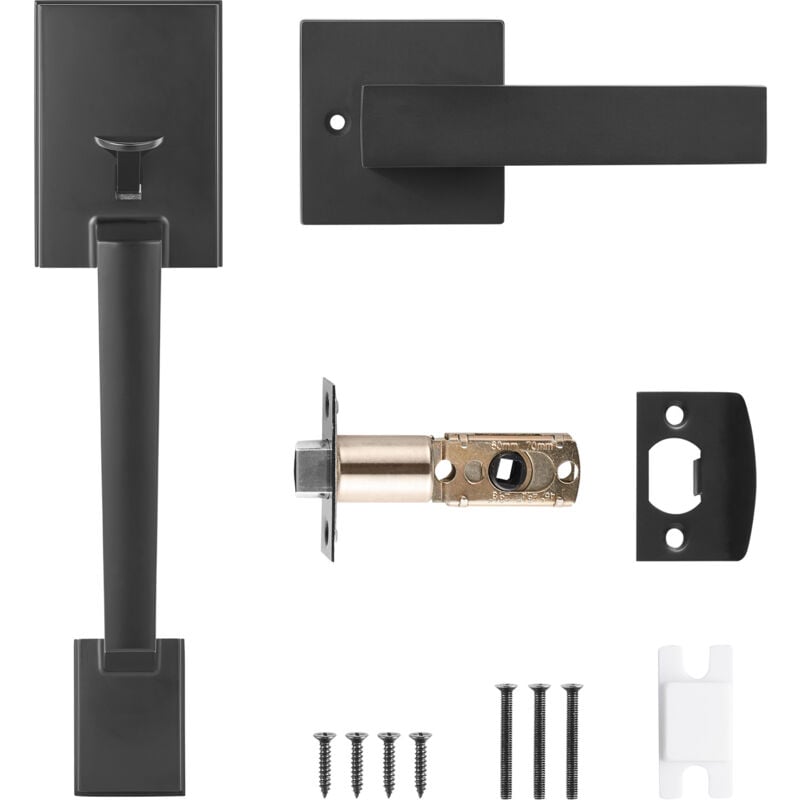 Mophorn - Poignée de porte avant avec poignée de porte à levier. Ensemble de poignées carrées noir mat, sans serrure. Espacement des trous réglable.