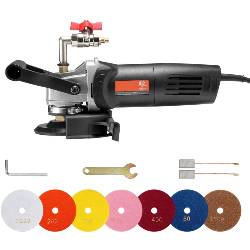 Mophorn - Polisseuse humide 800 w, meuleuse à béton de 4 po avec 6 vitesses variables et 7 kits de polissage, meuleuse humide pour marbre, granit,