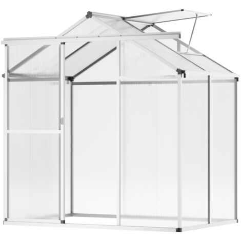Mophorn Polycarbonate Greenhouse, 6 x 4 Ft, outdoor, adjustable vents and sliding door for backyard gardening.