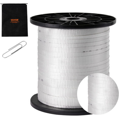 Mophorn Polyester Pull Tape, 3/4" x 318' Mule Tape Flat Rope, 2500 lbf Tensile Capacity, Printed Webbing Cable Pulling Tape for Packaging, Gardening, Commercial Electrical, Conduit Work, White