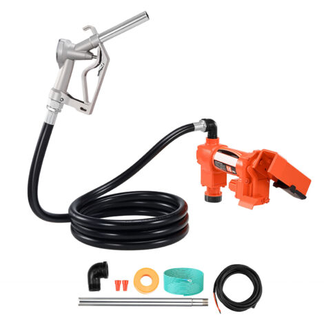 Mophorn Pompe de transfert de carburant 12 V CC 60,5 L/min 1/4 CV avec buse manuelle, tuyaux d'aspiration et de refoulement, adaptée au diesel, kérosène, mélanges d'éthanol, méthanol et biodiesel