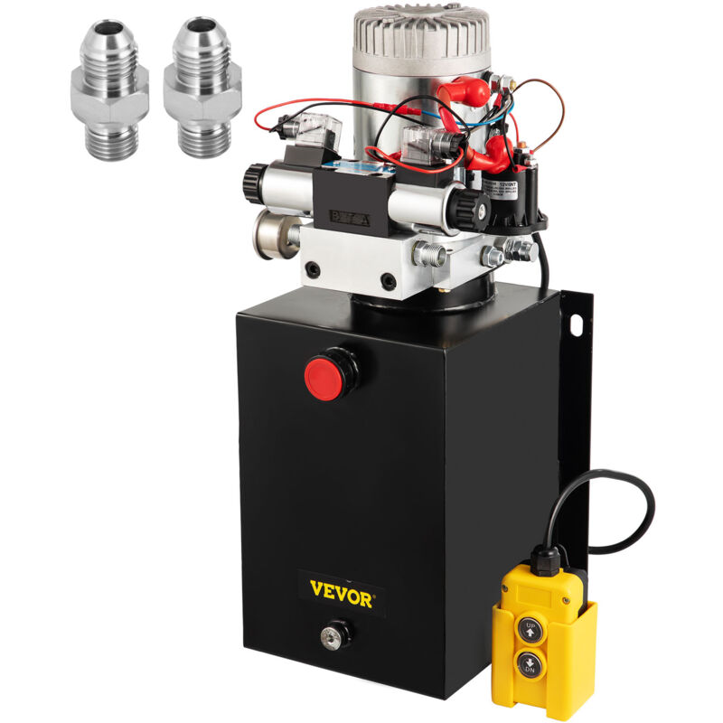 VEVOR Pompe Hydraulique DC 12 V, Groupe Hydraulique a Double Effet 11,4 L, avec Manometre en Laiton, pour Camion a Benne Basculante Nacelle
