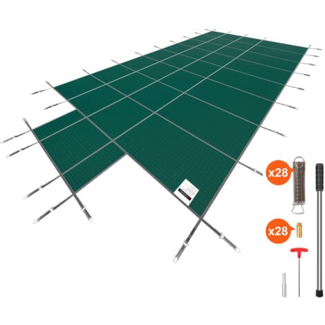 Mophorn Pool Safety Cover, Fits 16x32ft Rectangle Inground Pools, Mesh Solid Cover with 4x10ft Center End Step and Drainage Holes for Winter Safety, Green