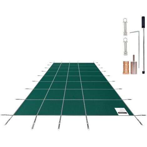 Mophorn Pool Safety Cover, Fits 16x32ft Rectangle Inground Pools, Mesh Solid Cover with Drainage Holes, Winter Safety Cover for Swimming Pool, Green