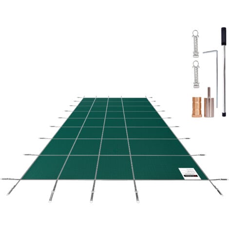 Mophorn Pool Safety Cover for 14x26 ft Rectangle Inground Pools, Mesh Solid Safety Cover with Drainage Holes, Winter Pool Cover, Durable Green Fabric