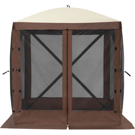 Mophorn Pop-Up-Pavillon-Zelt, 4-seitiger Sonnenschutz mit abnehmbaren Sichtschutzwänden und Netzfenstern, 6 x 6 Fuß großes, schnell montierbares Sichtschutzzelt mit Moskitonetz, braun