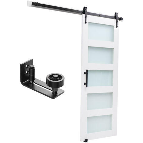 Mophorn Porta scorrevole 813 x 2134 mm in MDF e vetro satinato, kit con ferramenta e guida a telaio H per divisori di spazi in casa, soggiorno, bagno o camera da letto, colore bianco