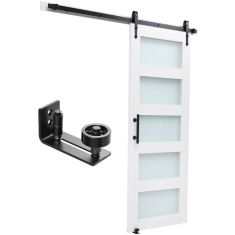 Mophorn Porta Scorrevole 914 x 2134 mm in MDF con Vetro Satinato, Kit Completo con Telaio a H e Ferramenta per Casa, Divisori, Soggiorno, Bagno e Camera da Letto, Colore Bianco