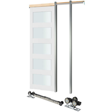 Mophorn Porta scorrevole a scomparsa, 765 x 2035 mm, porta singola in vetro satinato a 5 sezioni con kit di ferramenta, superficie resistente all'acqua ideale per camera da letto e cucina
