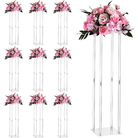 Mophorn Portafiori da matrimonio 10 pezzi da 80 cm, supporto per fiori a colonna con laminato acrilico, espositore floreale cubico cilindrico per eventi come matrimoni, feste, centrotavola dorati