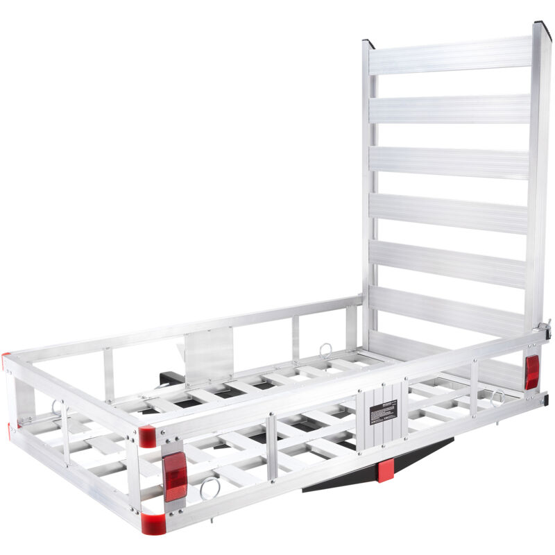 Porte-bagages d'attelage aluminium 50 x 29,5 x 8,7 pouces, capacité 500 lb avec rampe pliante, pour récepteur d'attelage de 2' pour suv, camion,