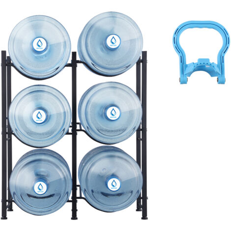 Mophorn Porte-bouteilles d'eau à 3 niveaux, support pour bouteilles de 5 gallons, double rangée pour 6 bouteilles, support de stockage d'eau robuste, cuisine, bureau, salon, noir