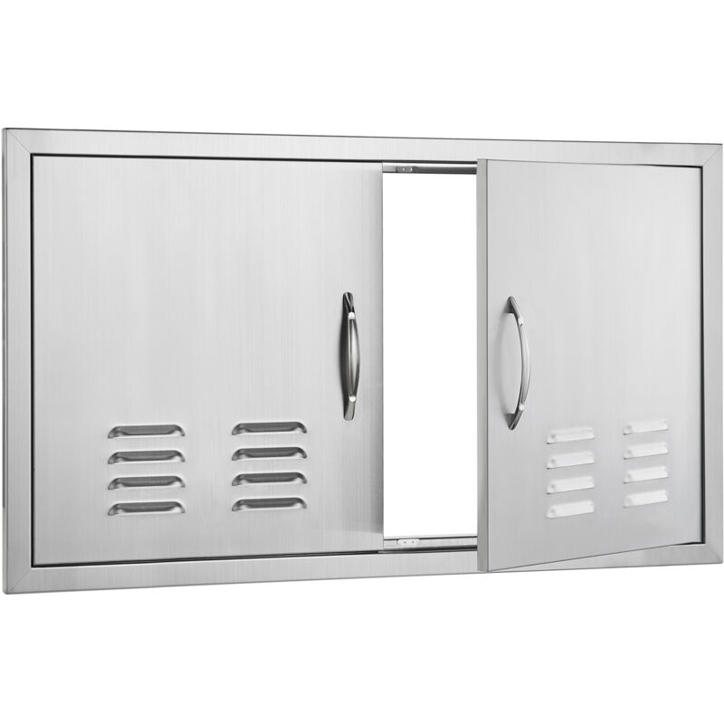 Mophorn - Porte d'accès double pour barbecue 914 x 534 mm, porte verticale encastrée en acier inoxydable avec poignées et évents, porte de cuisine