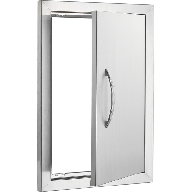 Porte d'accès pour barbecue , porte de cuisine extérieure simple 355 x 508 mm. Montage encastré en acier inoxydable. Mur vertical avec poignée pour