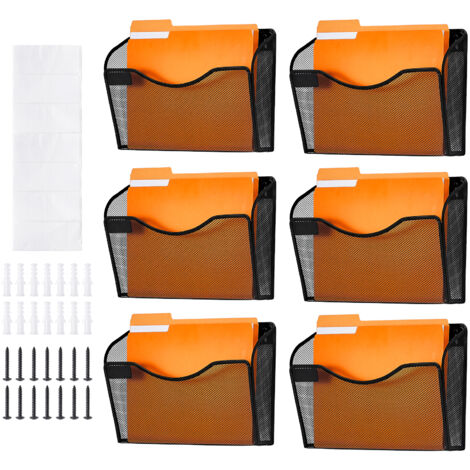 Mophorn Porte-fichiers mural, porte-fichiers mural en maille six pièces avec 1 poche, dossier de rangement mural pour courrier, magazine, papier, documents, organisateur de fichiers mural en métal