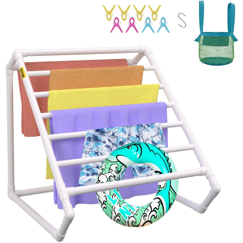 Mophorn - vevor Porte-serviettes de Piscine, 8 Barres, Blanc, Organisateur de Rangement Autoportant Triangulaire, Support en pvc au Bord de la