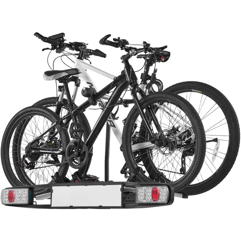 Porte-vélos, attelage de 5 cm, porte-vélos pour 2 vélos avec capacité de charge de 65 kg, conception verrouillable pour vélos électriques, feu