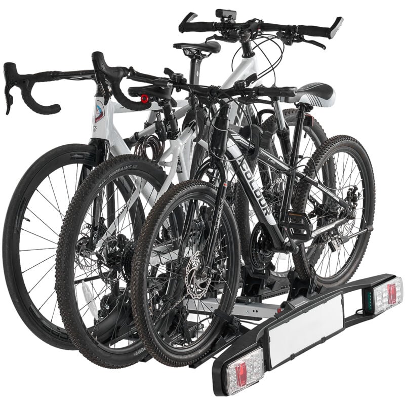 Mophorn - Porte-vélos, porte-vélos pliable et verrouillable, convient aux récepteurs de 5 cm, transporte 3 vélos avec feu arrière, capacité de 65 kg