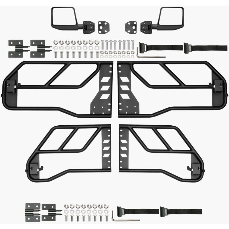 Portes tubulaires 4x pour Jeep Wrangler jl 2018-2024 & Gladiator jt 2020-2024. Style aventure, charnières solides, loquet oe et rétroviseurs inclus.
