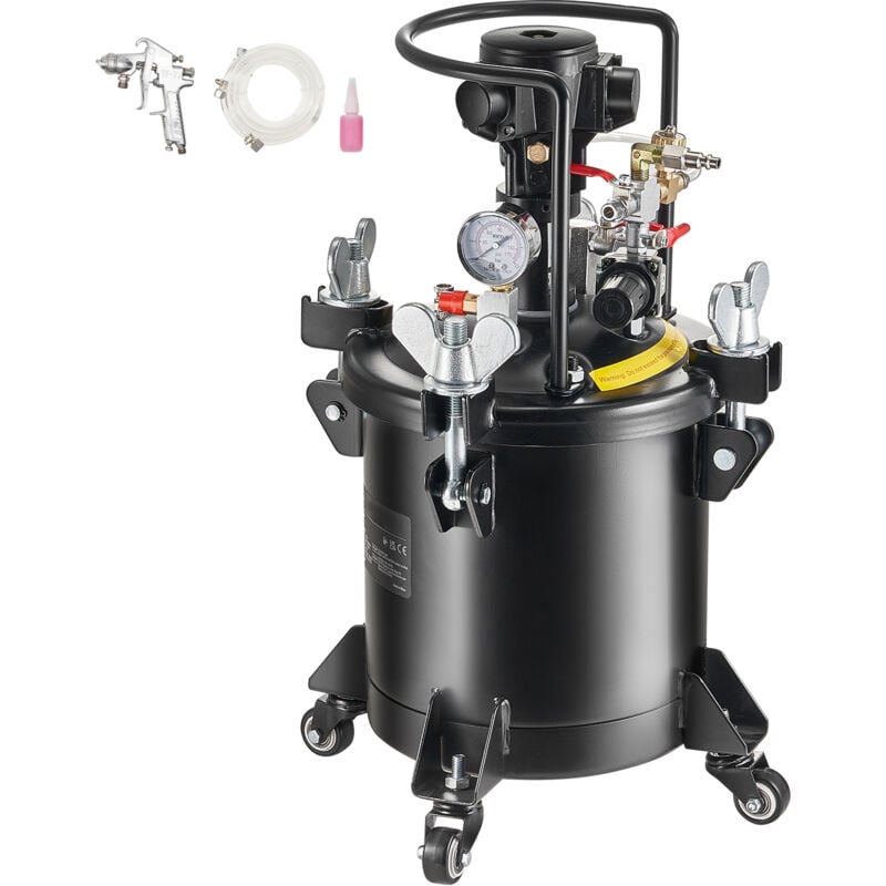 Pot de peinture sous pression, réservoir de 10 L/2,5 Gal avec agitation automatique, pression réglable de 70 psi, pistolet pulvérisateur et tuyaux
