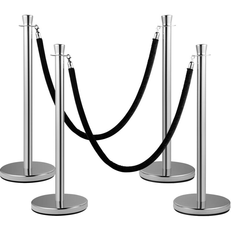 Poteau de contrôle des foules , lot de 2, corde en velours noir de 1,5 m, poteau argenté avec base robuste en béton et métal, assemblage facile