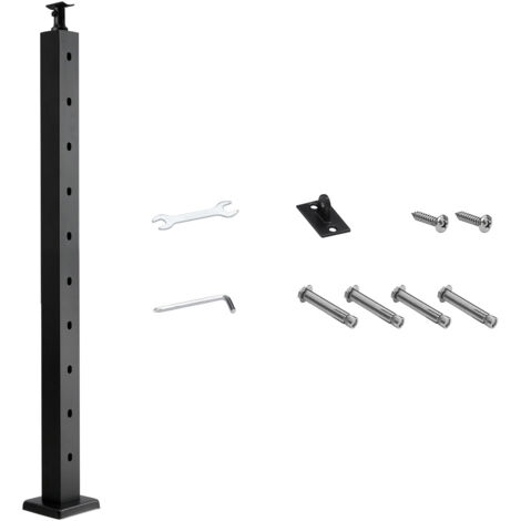 Mophorn Poteau de garde-corps, 914x50,8x50,8 mm, poteau pour rampe d'escalier à câble, avec trous pré-percés à 30°, support horizontal et courbé, adapté aux mains courantes et balustrades, noir